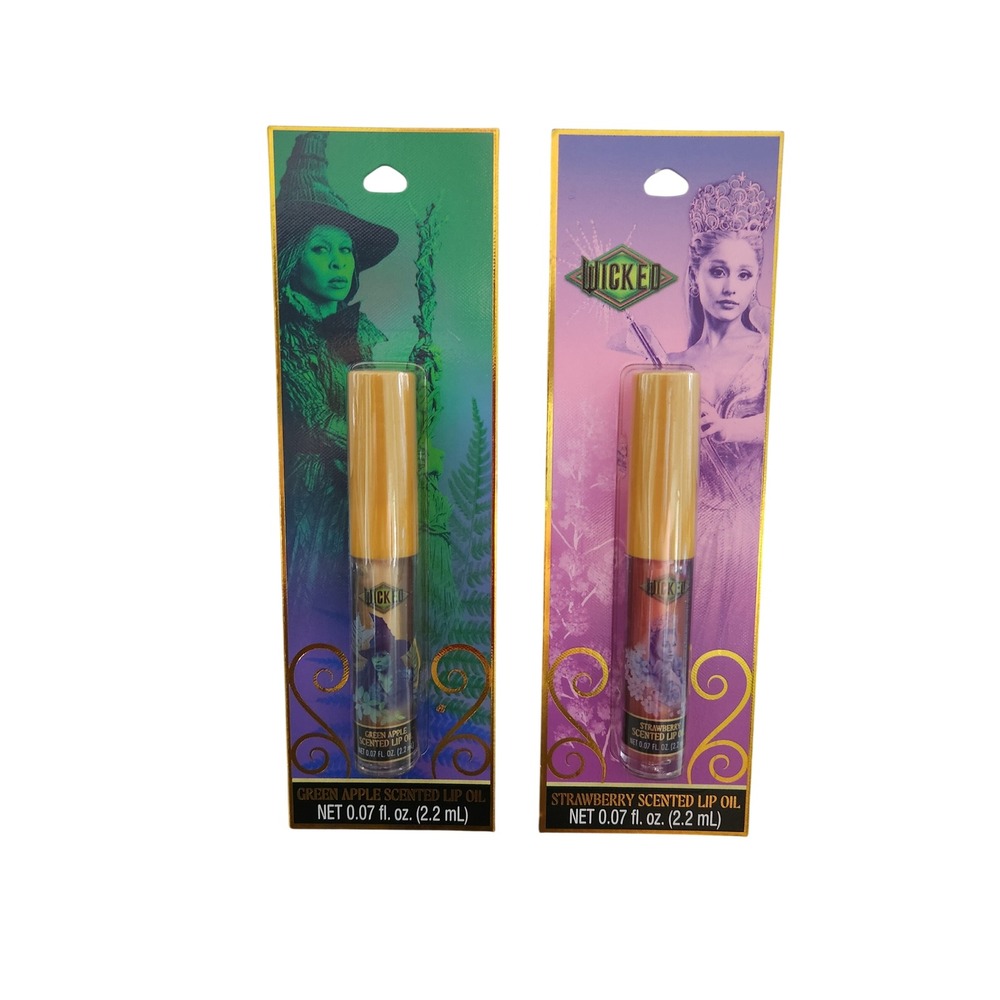 Wicked Movie Lip Oil Set Green Apple Strawberry Elphaba Glinda 0.07oz 2 Pack